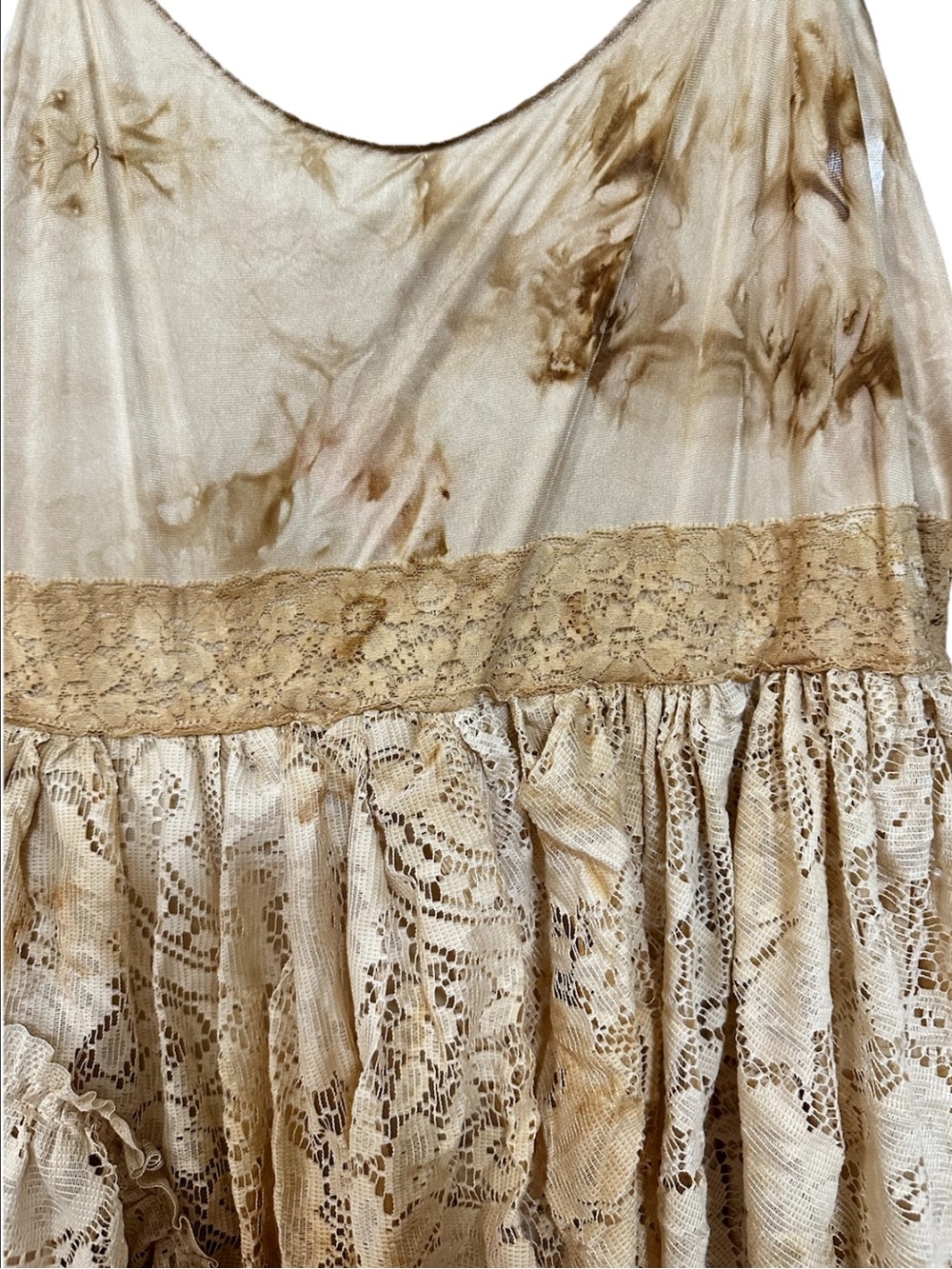 Upcycled shabby chic slip maxi dress Tiered Lace Maxi Dress Boho Festival Sz XL - Picture 5 of 13